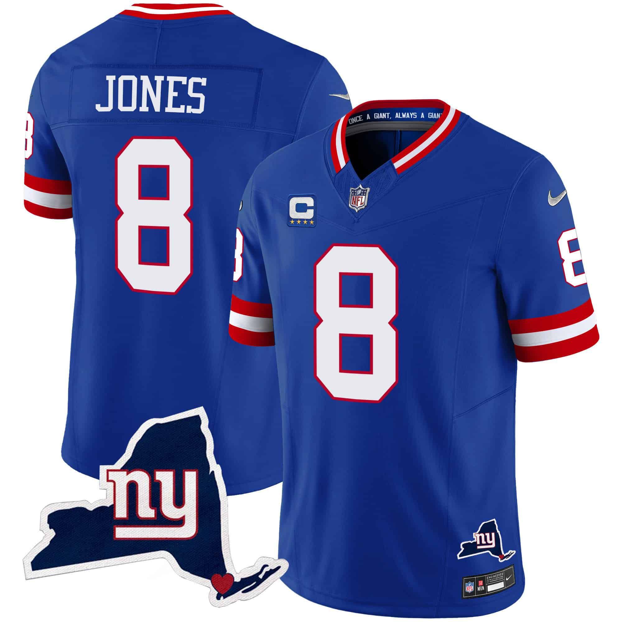 Men New York Giants #8 Jones Blue 2024 Nike Map Patch Limited NFL Jersey style 1->indianapolis colts->NFL Jersey